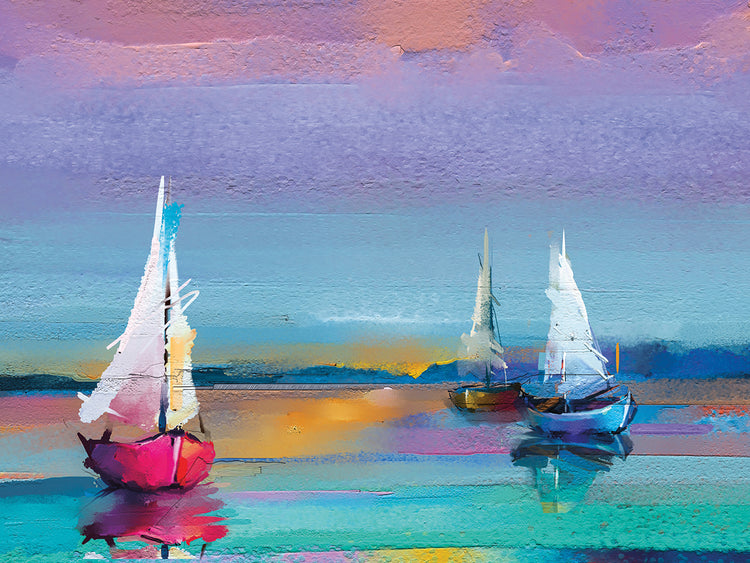 Three Sailboats at Sunset