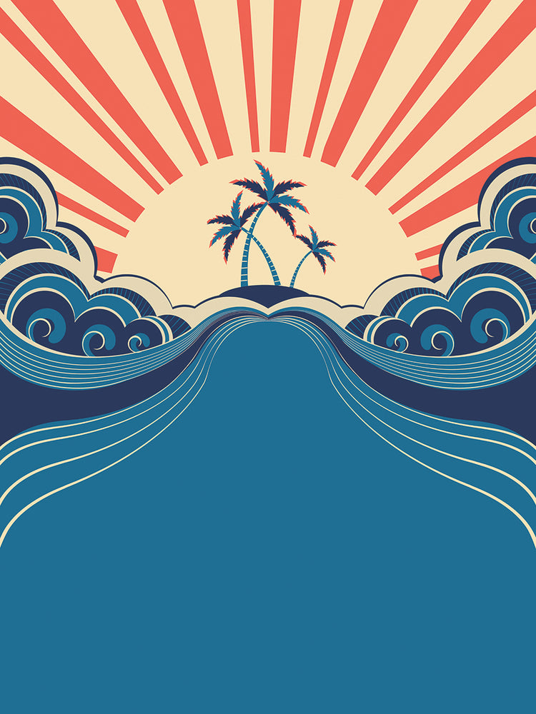 Arte tropical retro de la lona de las palmas del rayo del sol