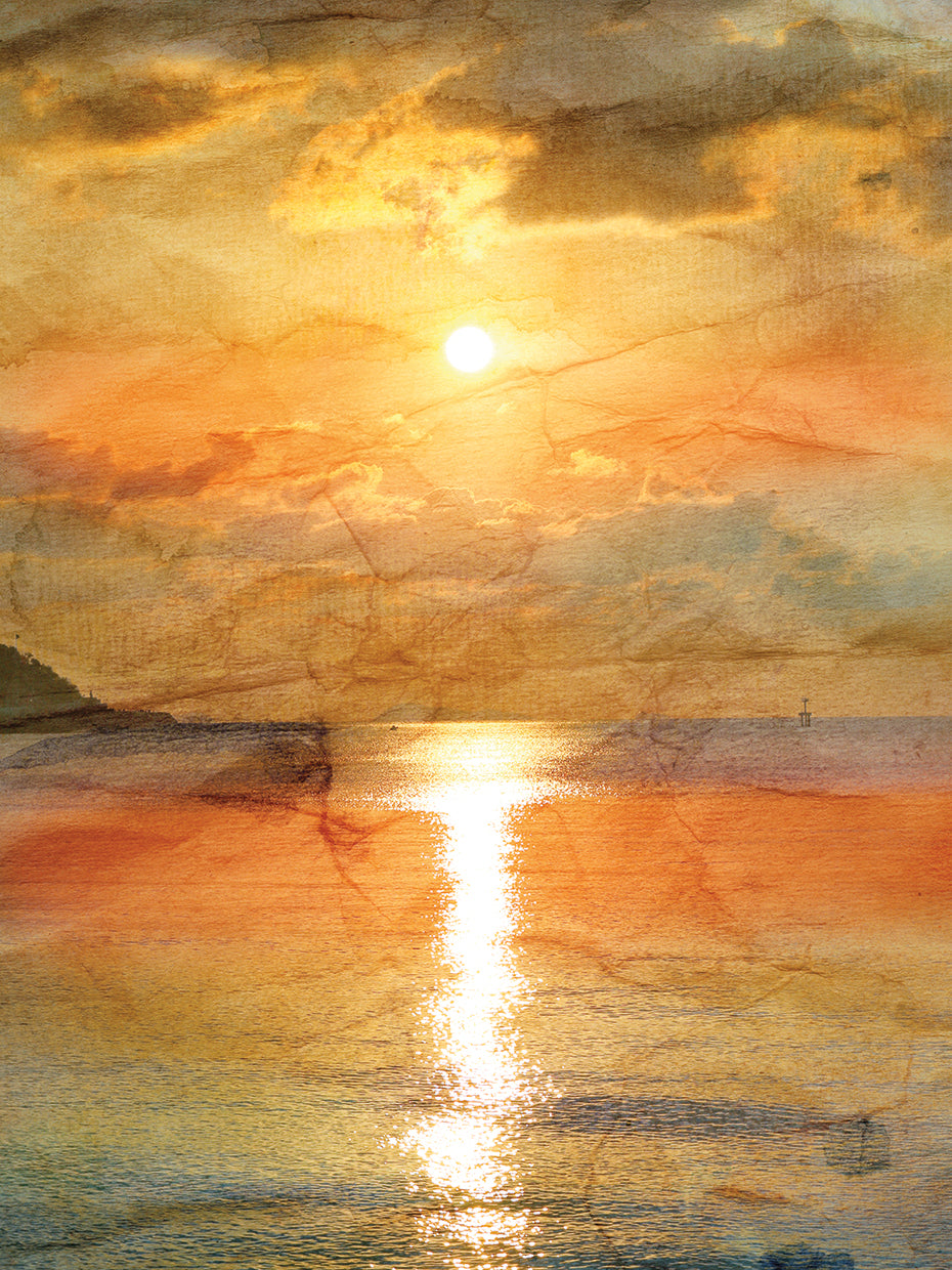 Arte de la lona del mar resplandeciente de la puesta del sol