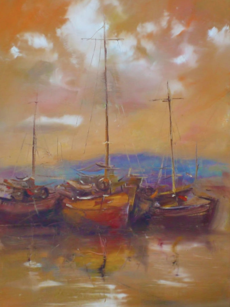 Amarrado en el arte de la lona del puerto de oro