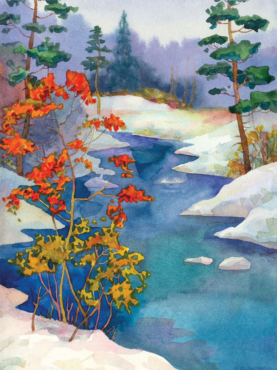 Arte de la lona de la primera nieve Creekside