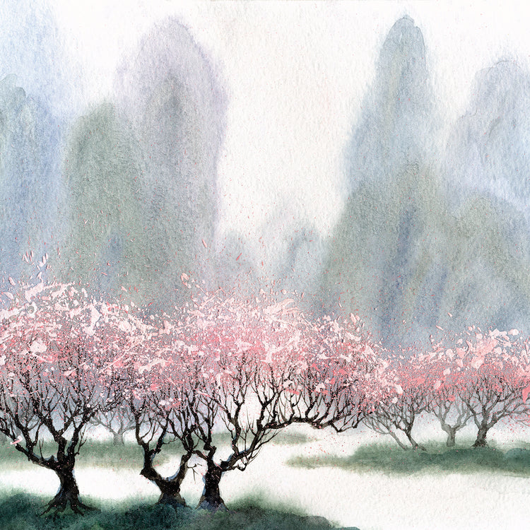 Arte de la lona de la niebla plateada de la flor de cerezo