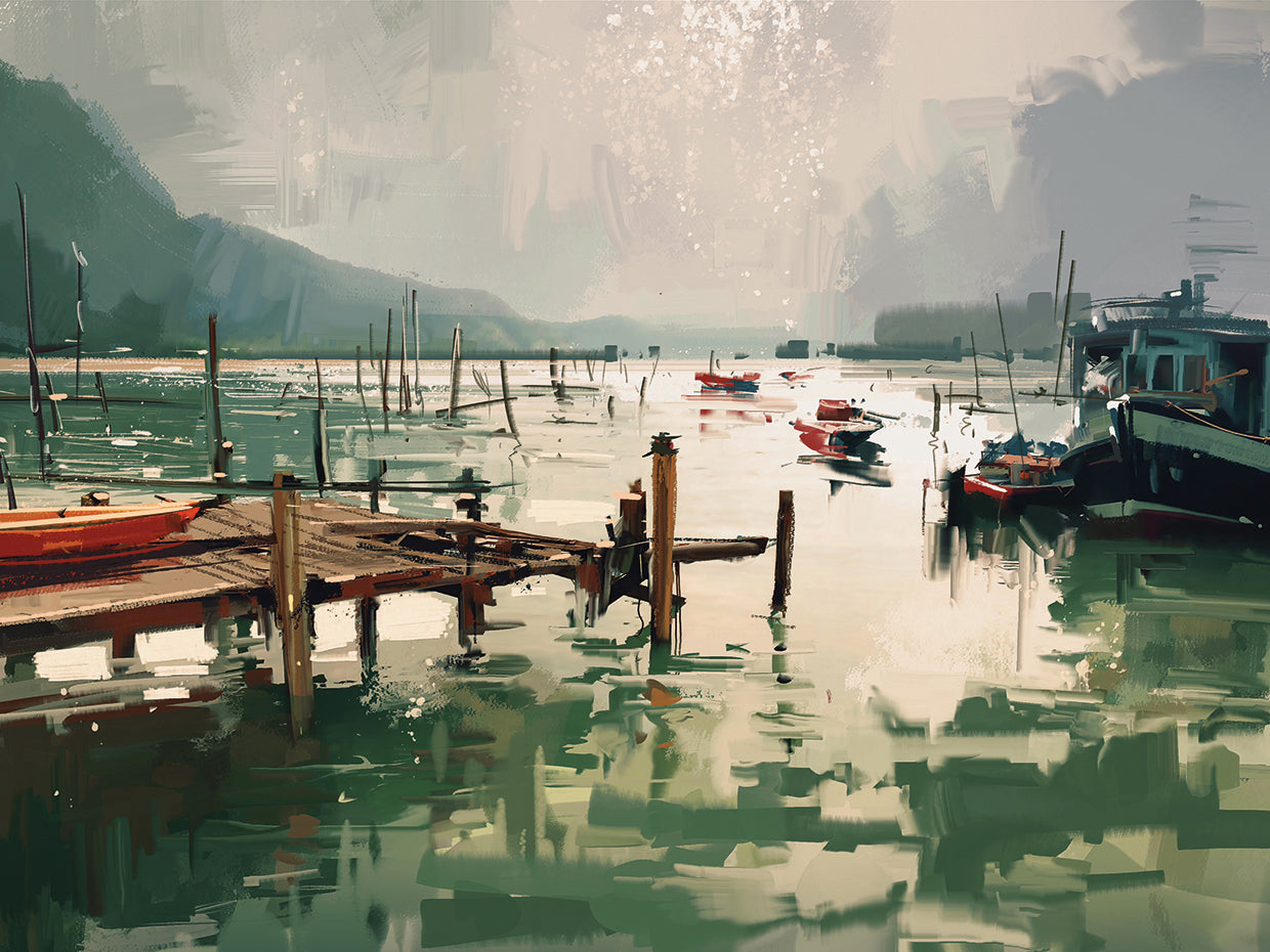 Silver and Teal Fishing Harbor