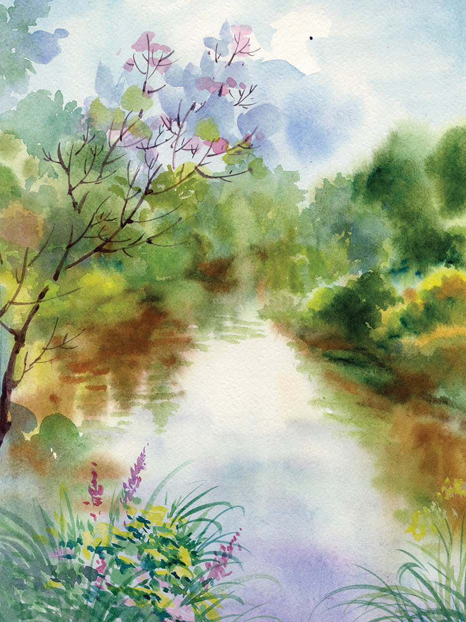 Arte de lienzo de paisaje de acuarela de primavera suave