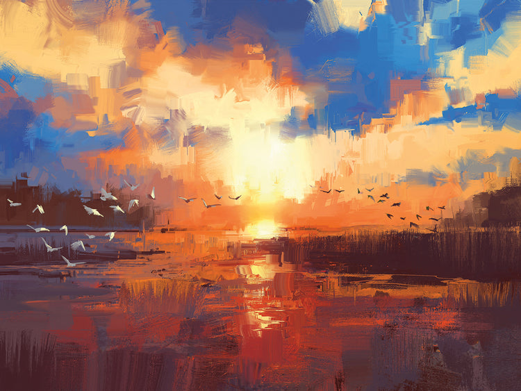 Sunset Flight Over the Summer Lake