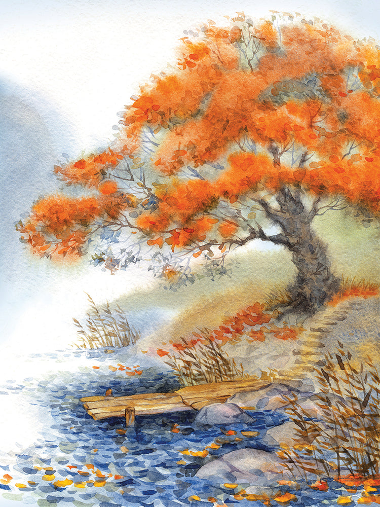 Arte de lienzo de árbol de otoño brumoso grande