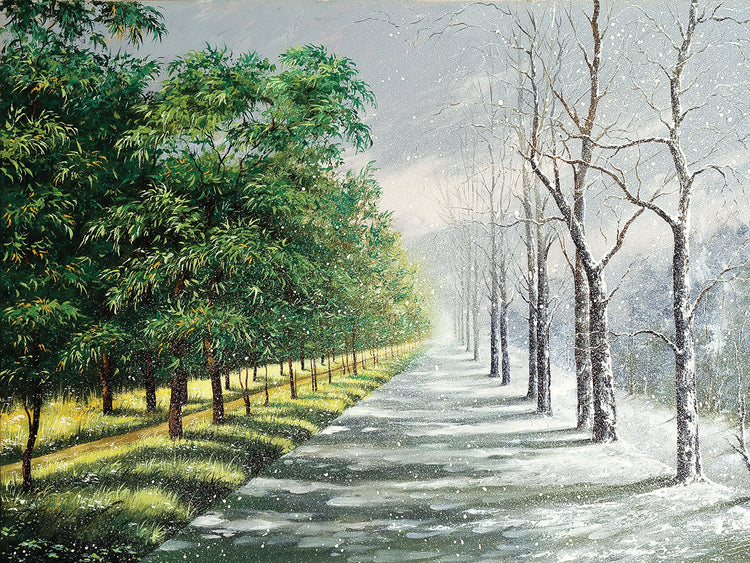 Arte de lienzo de contraste de temporada de invierno y verano