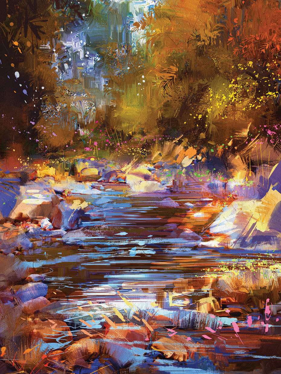 Arte de la lona del río del otoño de los destellos del color