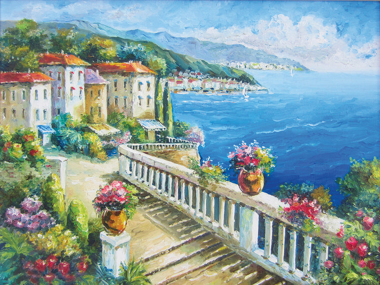 Arte de la lona del pueblo de verano del sur de Francia