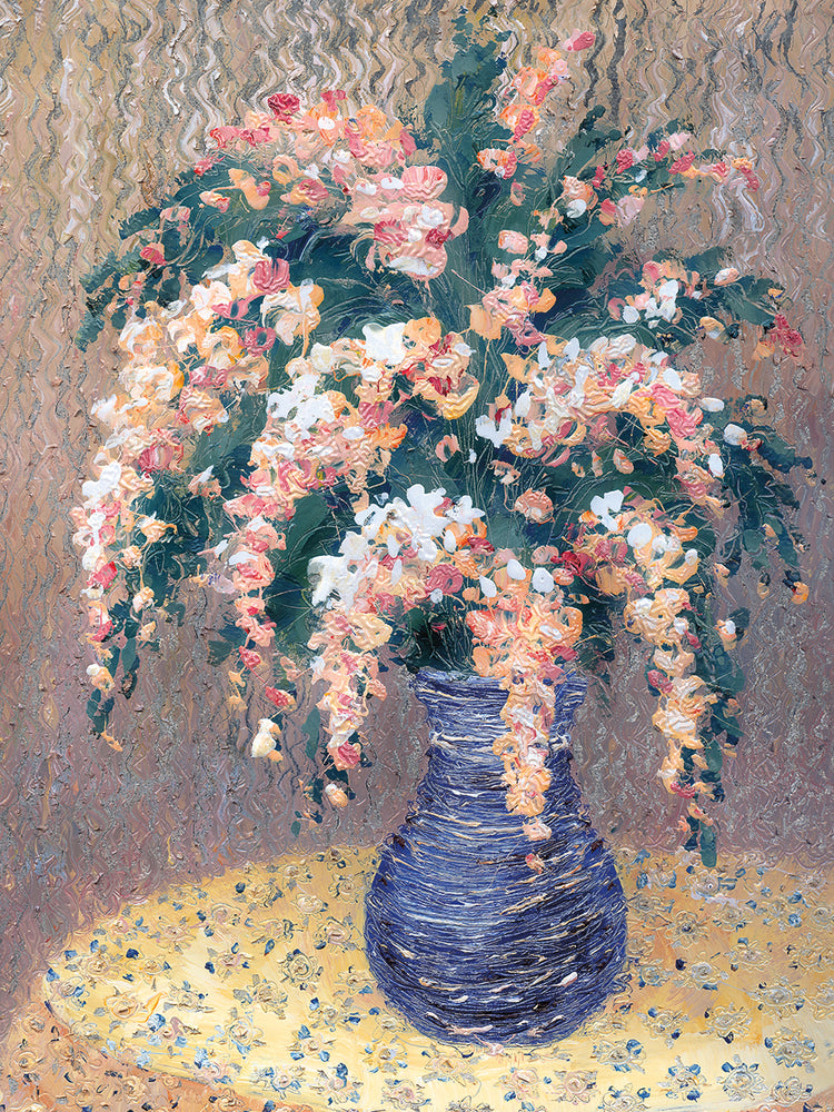 Arte de la lona de flores de color rosa por la borda