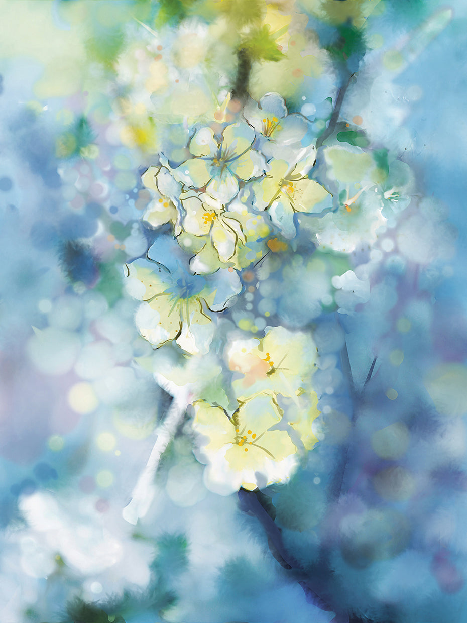 Arte de lienzo de flores de albaricoque cubierto de nieve