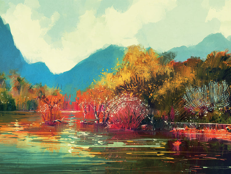 Autumn Forest Near the Mountains