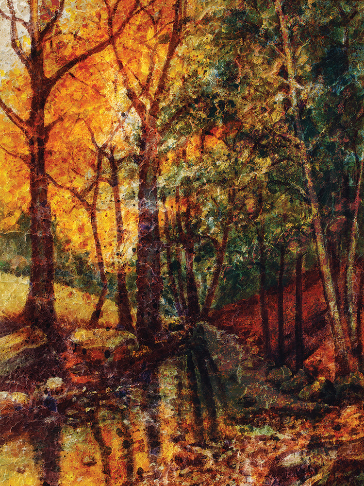 Arte de lienzo de lecho de río con resplandor ámbar rojo