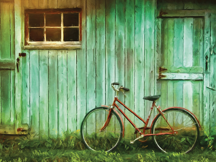 Arte de la lona de la bicicleta del granero verde del vintage