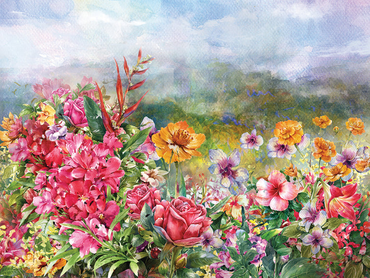 Arte de la lona del prado de la montaña de la flor silvestre