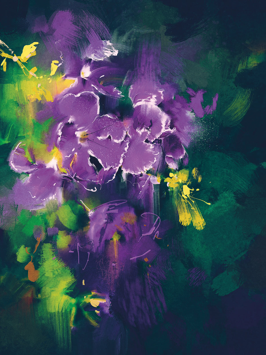 Flores moradas salen de noche Lienzo