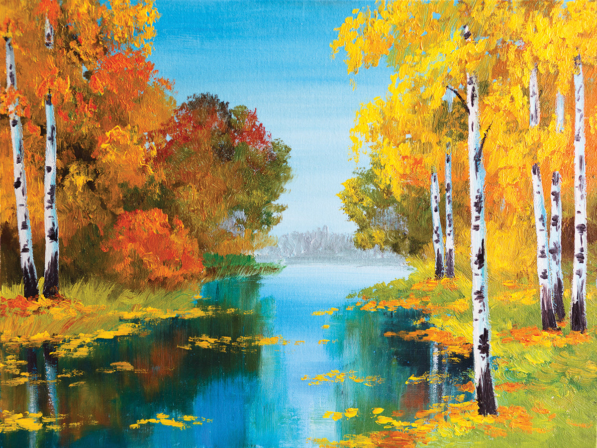 Birch Forest in Golds and Blues