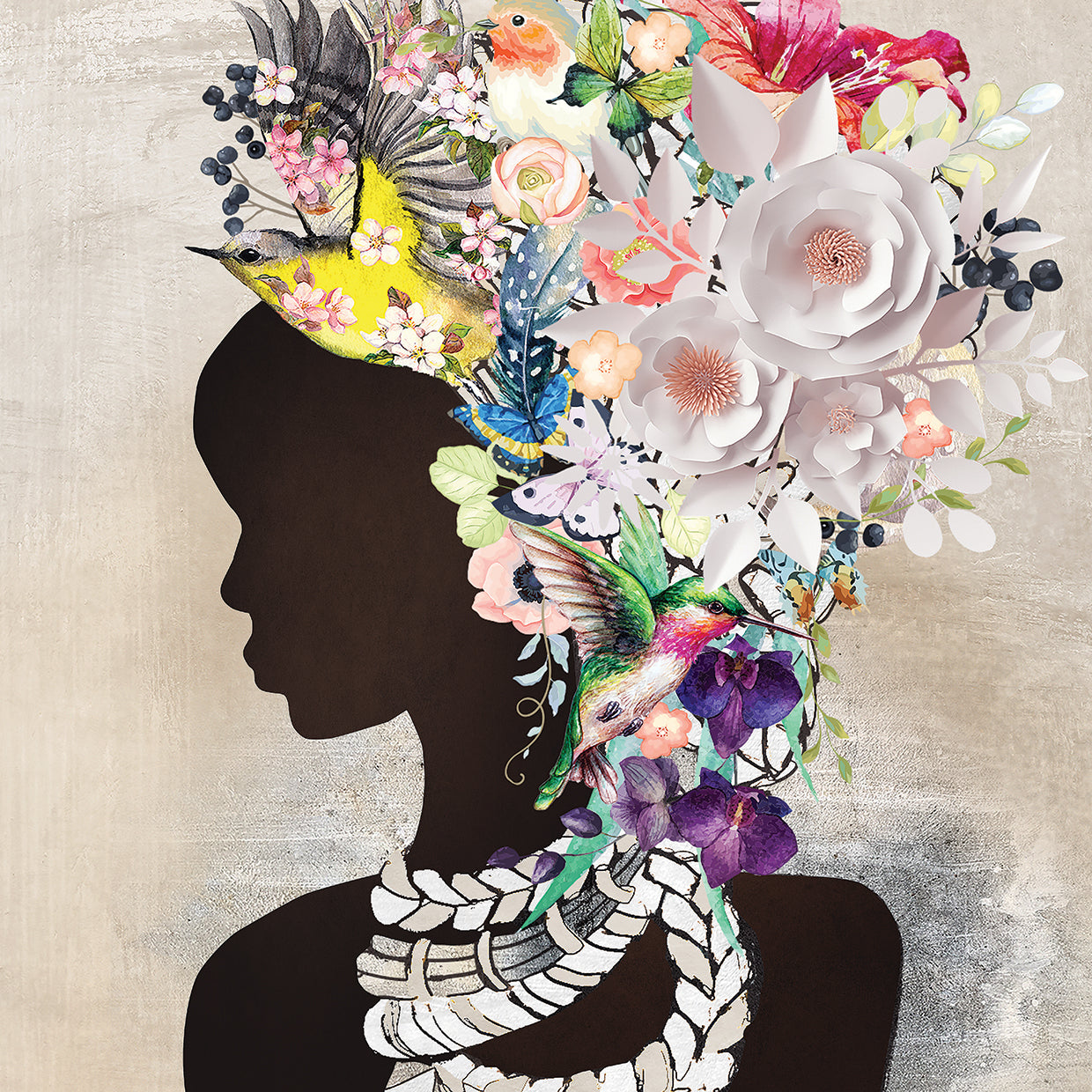 Natural Woman Floral - highest quality handcrafted wall art work on large canvas & framed canvas prints by Nikki Chu 