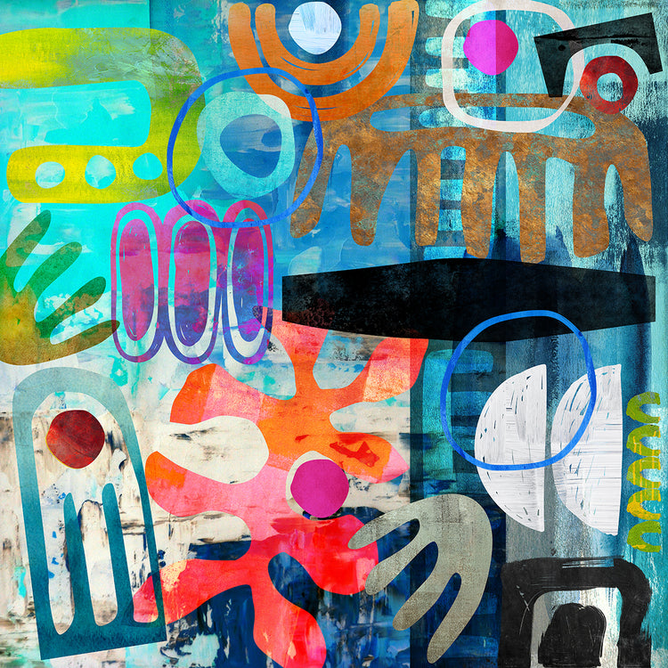 Tribal Abstract Blue - highest quality handcrafted wall art work on large canvas & framed canvas prints by Nikki Chu 