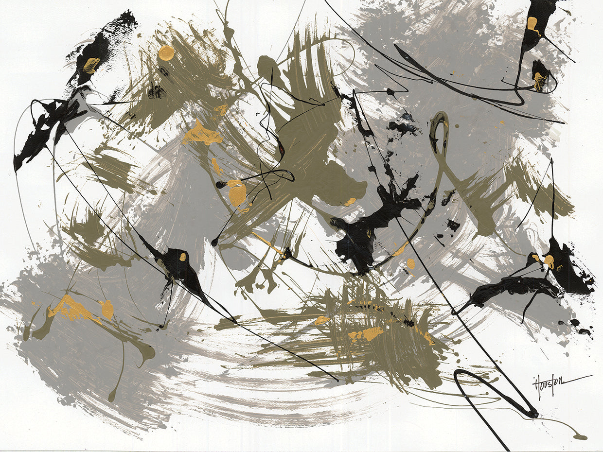 Black &amp; Gold 1 by Dan Houston is a painterly abstract painting printed on canvas or framed canvas