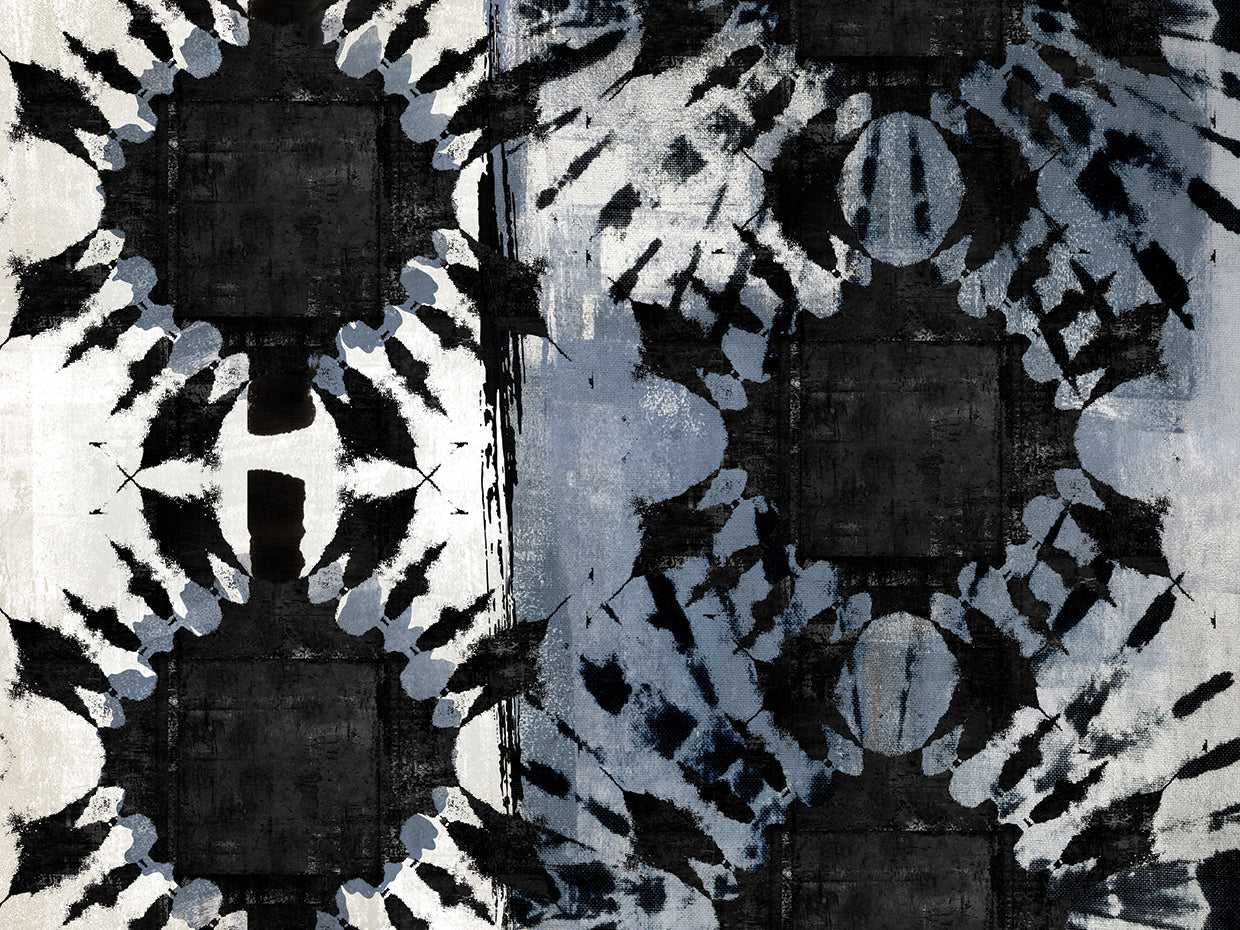 Tribal Flower Blue Horizontal - highest quality handcrafted wall art work on large canvas & framed canvas prints by Nikki Chu 