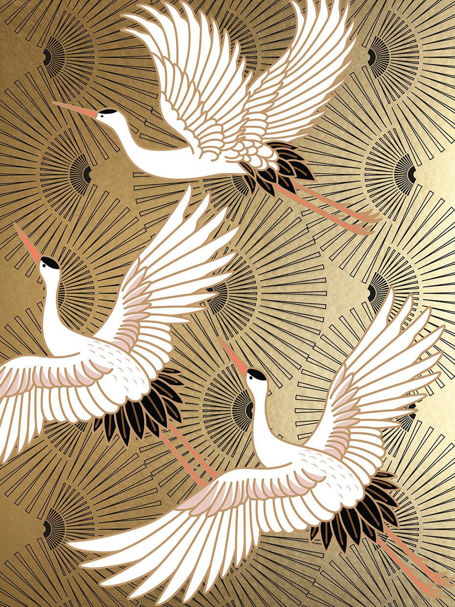 Crane Japanese Jewel handcrafted art work on canvas or framed canvas prints by Nikki Chu 