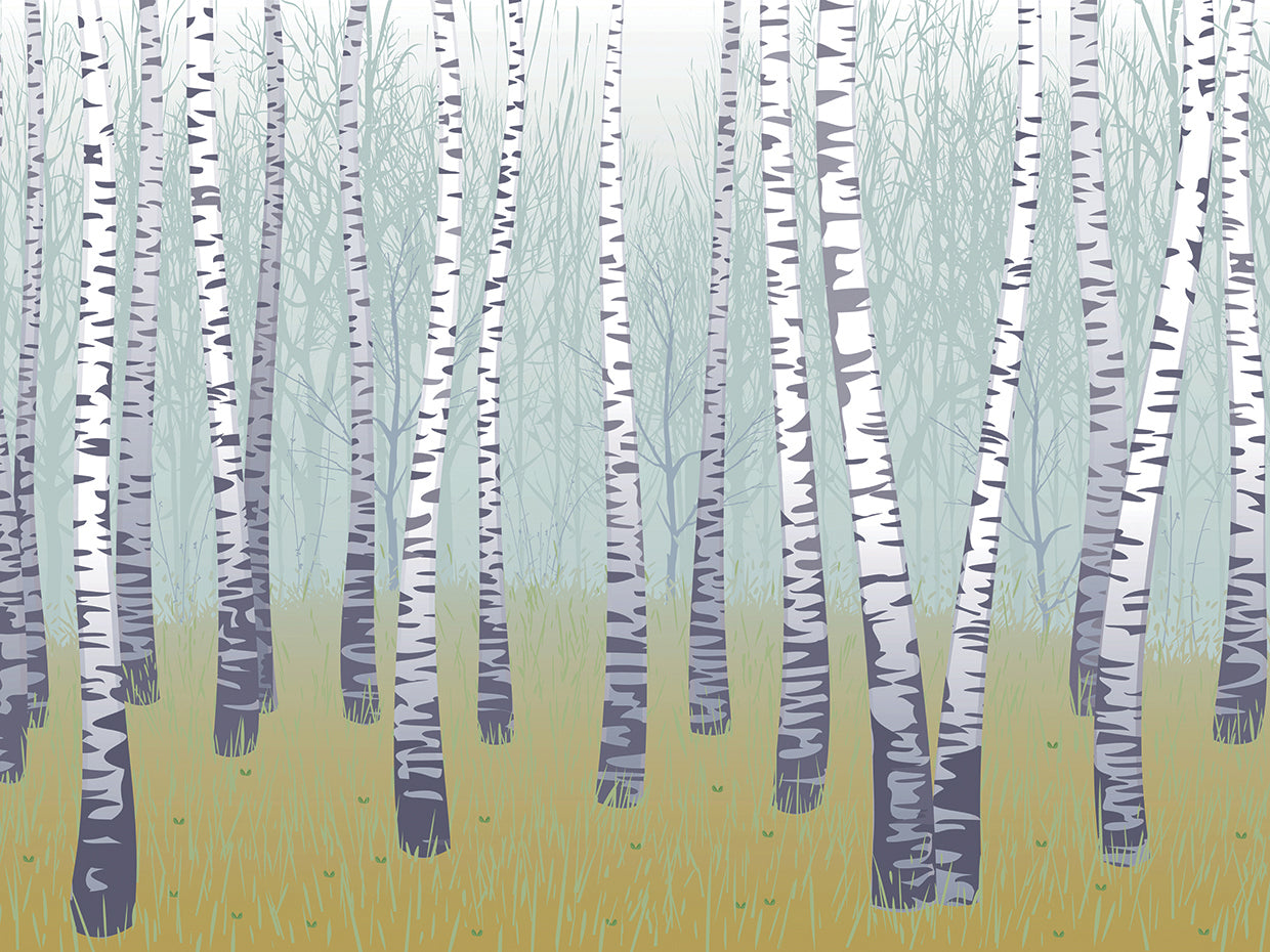 Arte de la lona de los árboles de abedul del bosque del zigzag