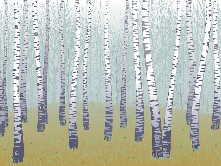Arte de la lona de los árboles de abedul del bosque del zigzag