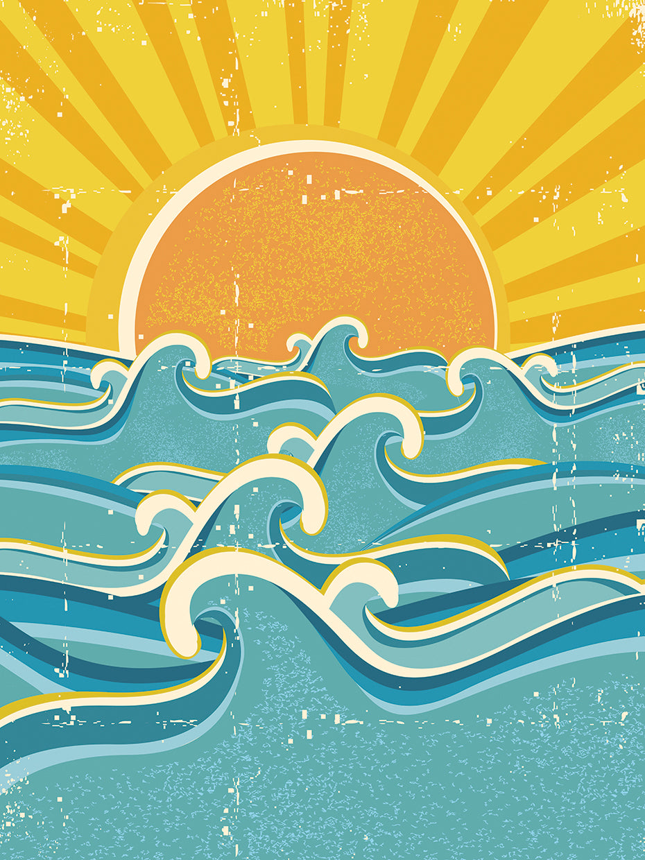 Arte de la lona de las olas del mar soleado de la vendimia