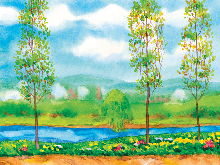Arte de la lona del río del álamo de la primavera