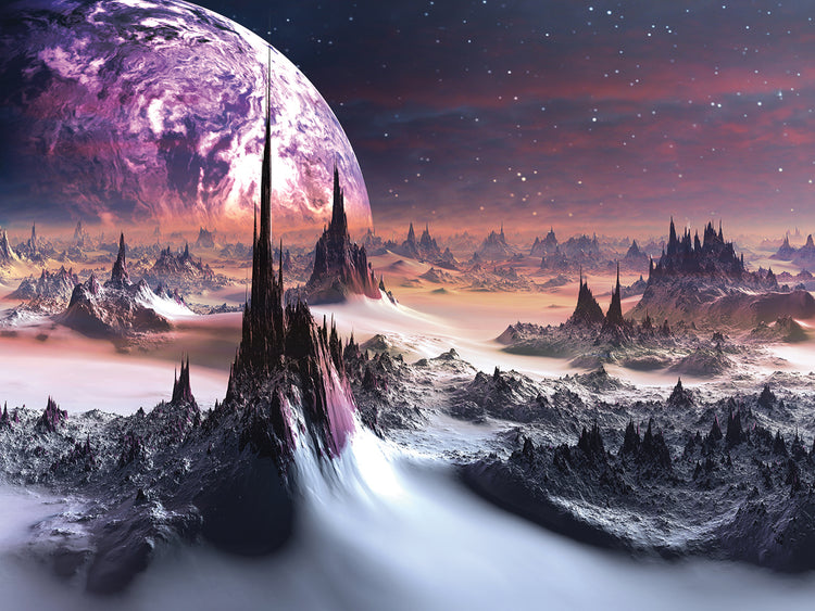 Invierno en el arte de la lona del planeta púrpura