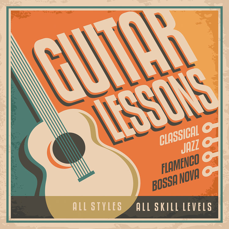 Póster de lecciones de guitarra, arte en lienzo