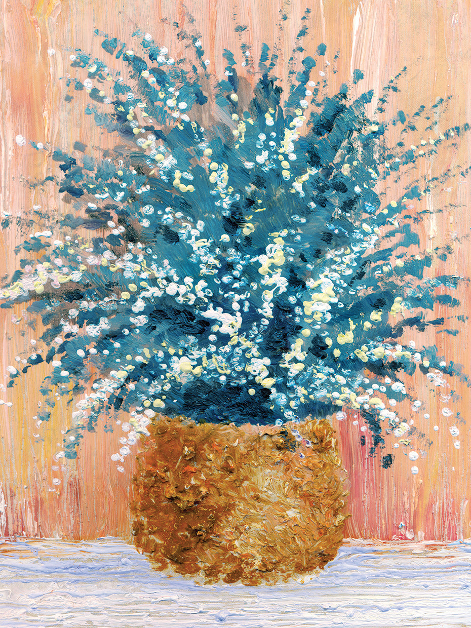 Arte de la lona de la arcilla roja de las flores azules