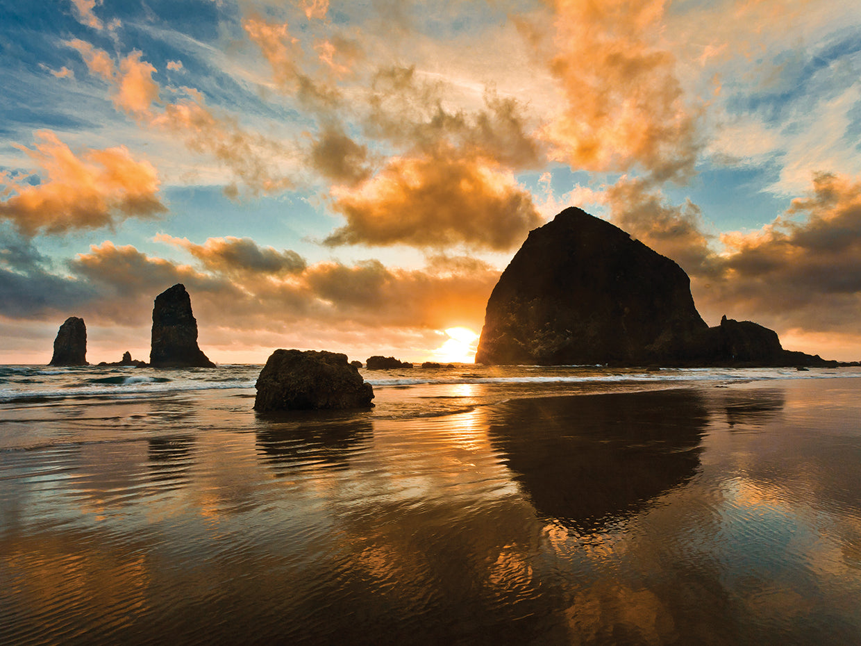 Arte de la lona de Oregon de la playa de la roca del pajar