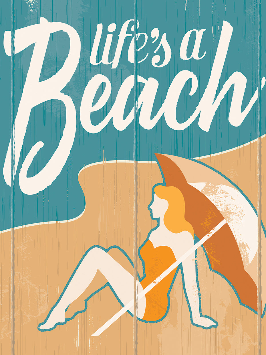 Retro Wood Grain Beach Sign