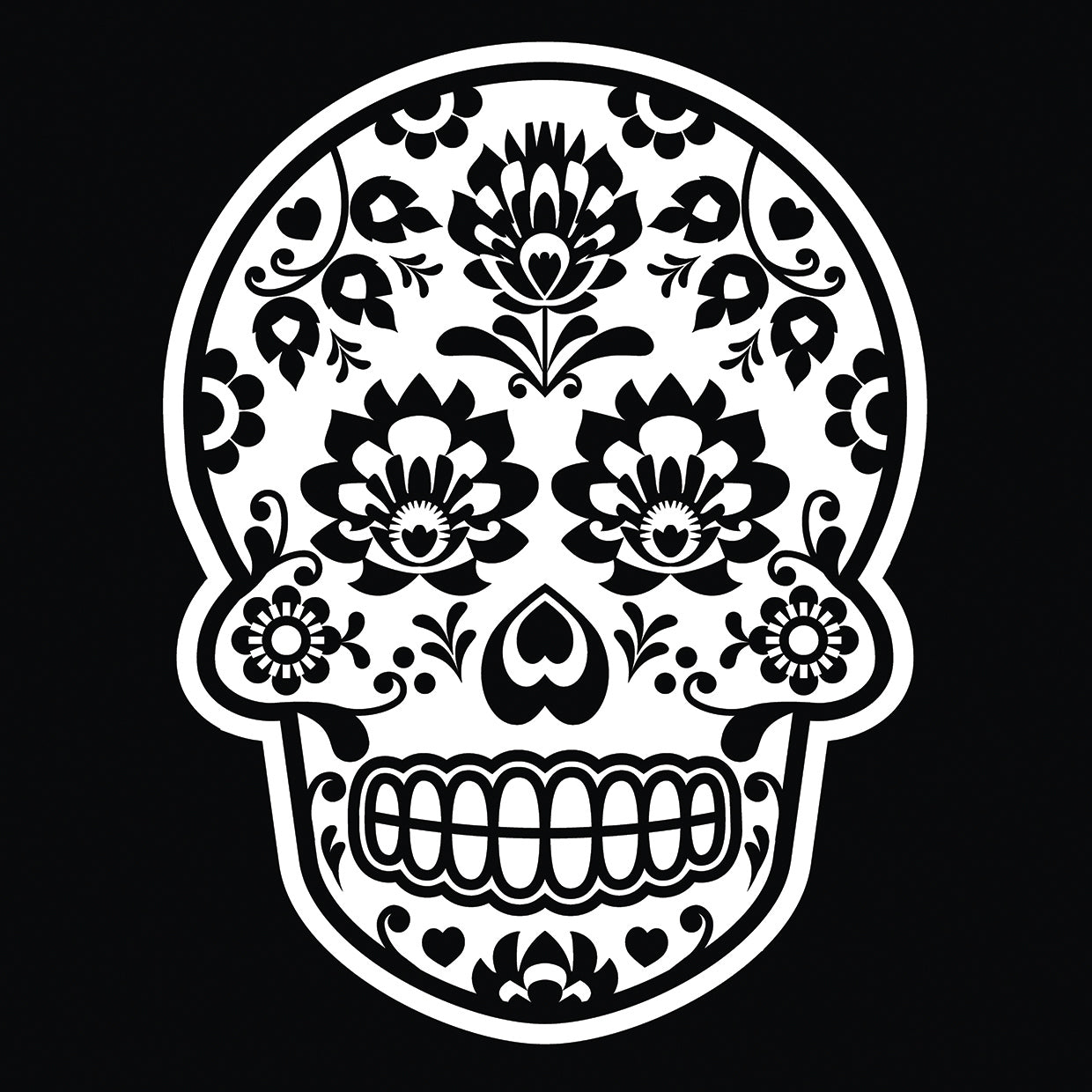 Black and White Sugar Skull Floral