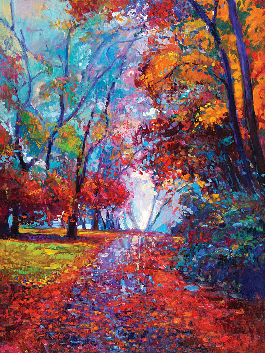 Scarlet and Teal Autumn Forest
