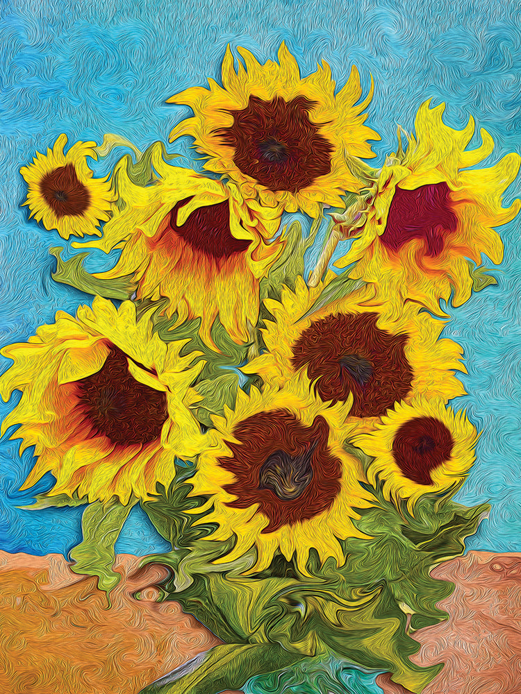 Arte de la lona del ramo del girasol de los oros ondulados