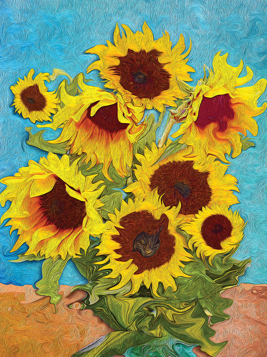 Arte de la lona del ramo del girasol de los oros ondulados