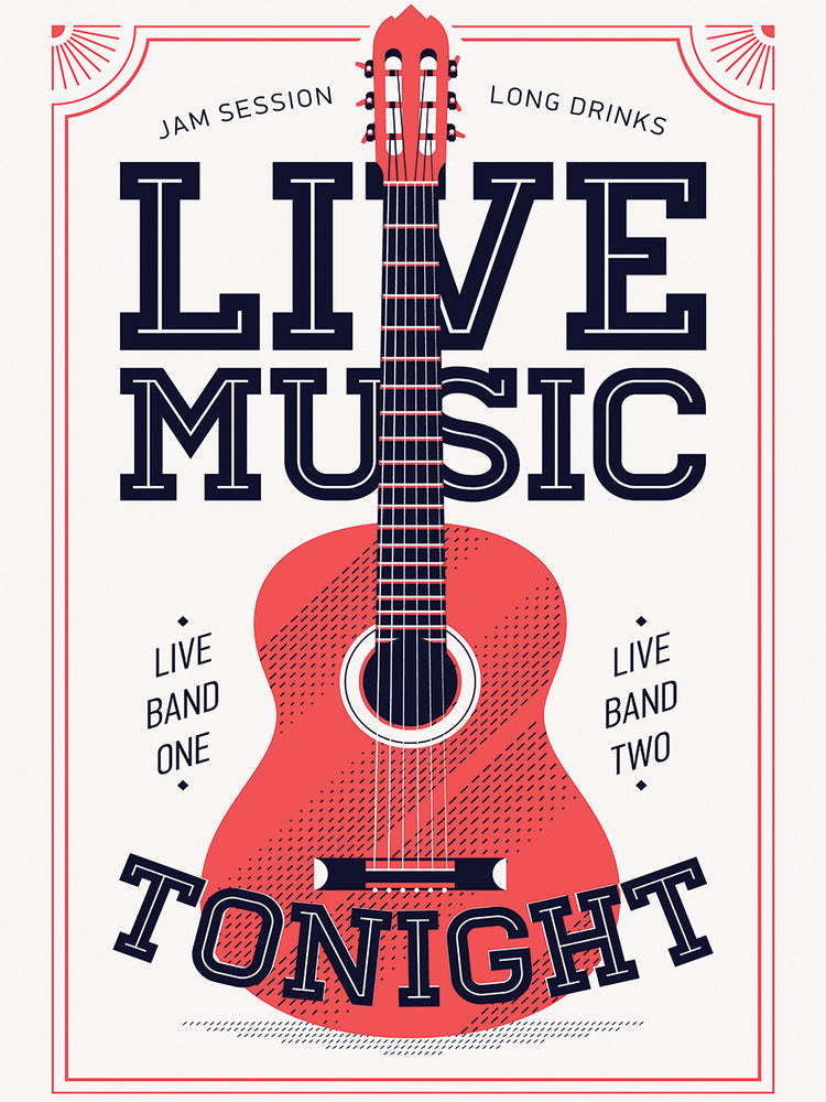 Arte de la lona del cartel de la guitarra de la música en vivo