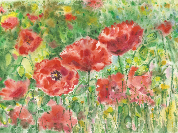Arte en lienzo de amapolas de verano con chispas rojas