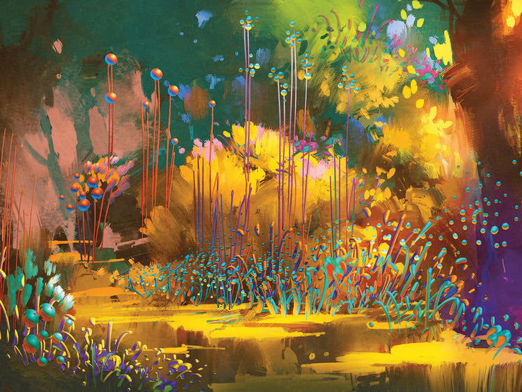 Arte de la lona del camino del bosque de la flora de la fantasía