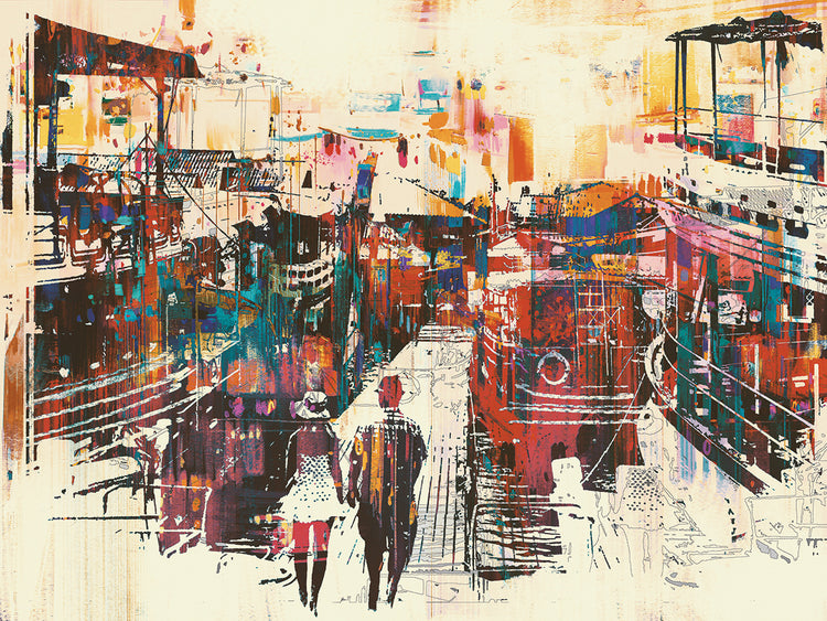 Colorful Harbor Pier Walkers