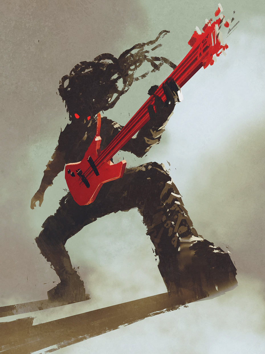 Big Boots Guitar Rocker by DP Gallery is a bold and contemporary figure painting printed on canvas or framed canvas
