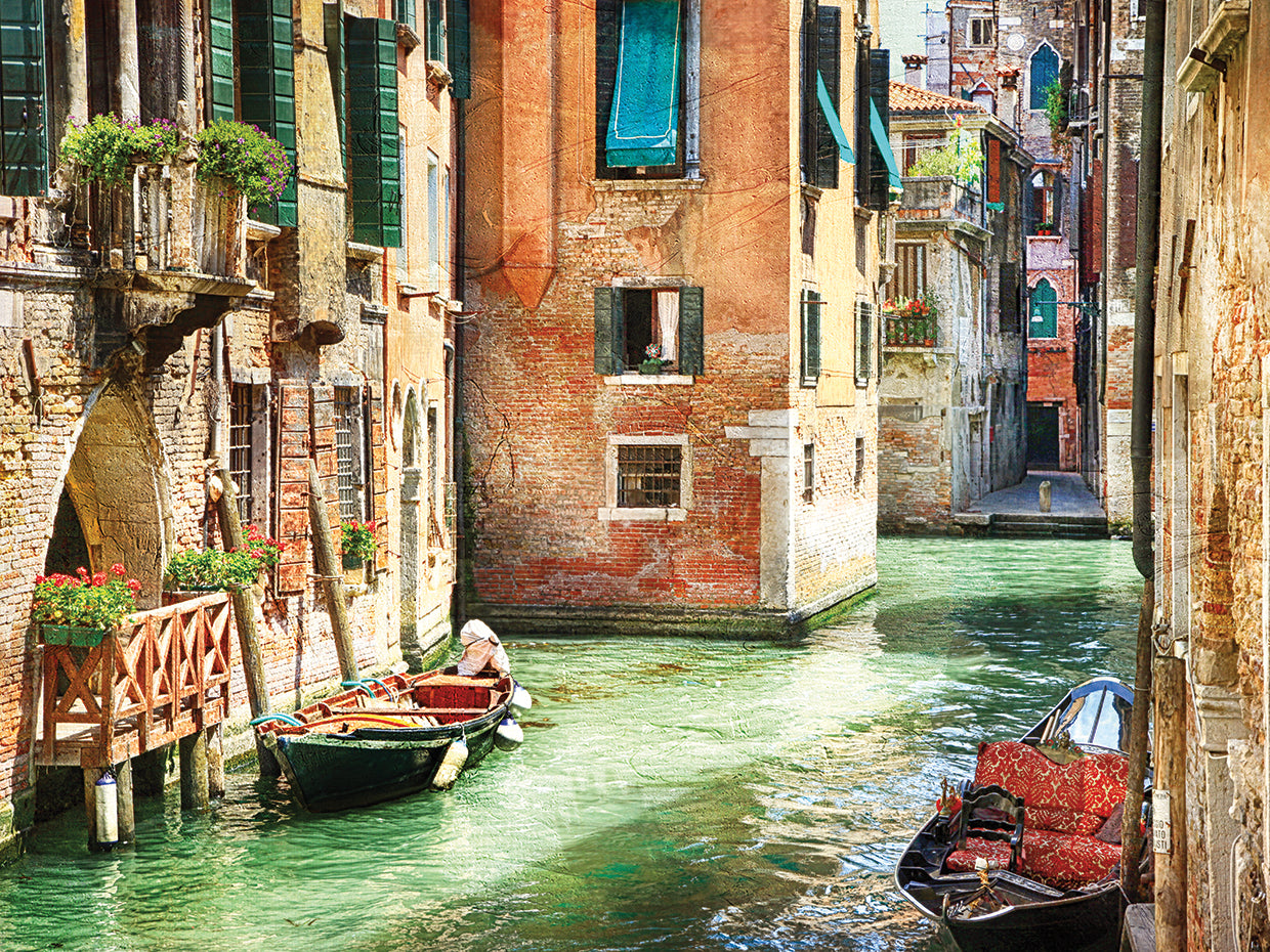 Sunlit Boats in Venice Canal