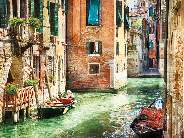 Sunlit Boats in Venice Canal
