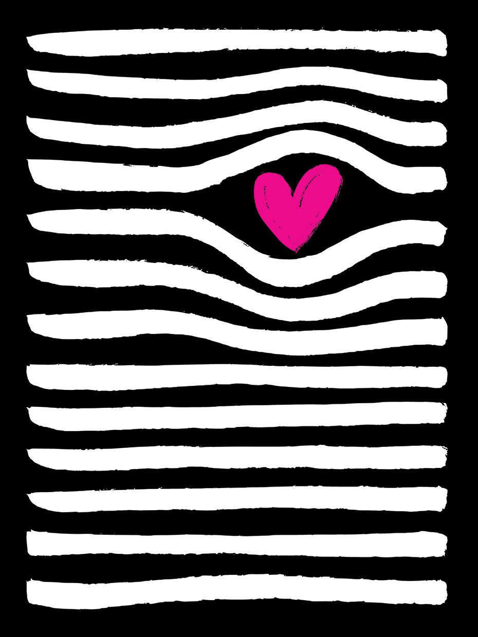 Arte de la lona del corazón rosado de las rayas blancas