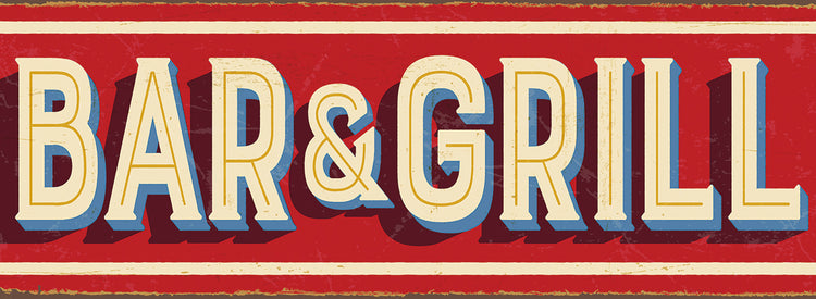 Arte de lienzo rojo Bar and Grill Sign