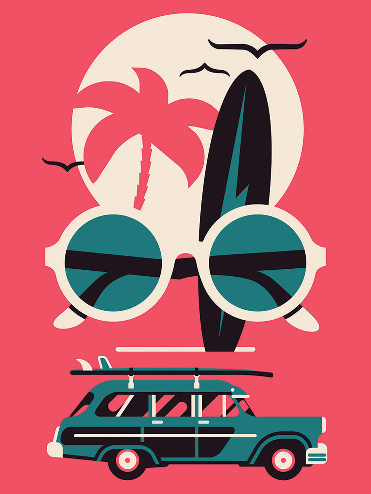 Vagón retro de sol y surf Lienzo