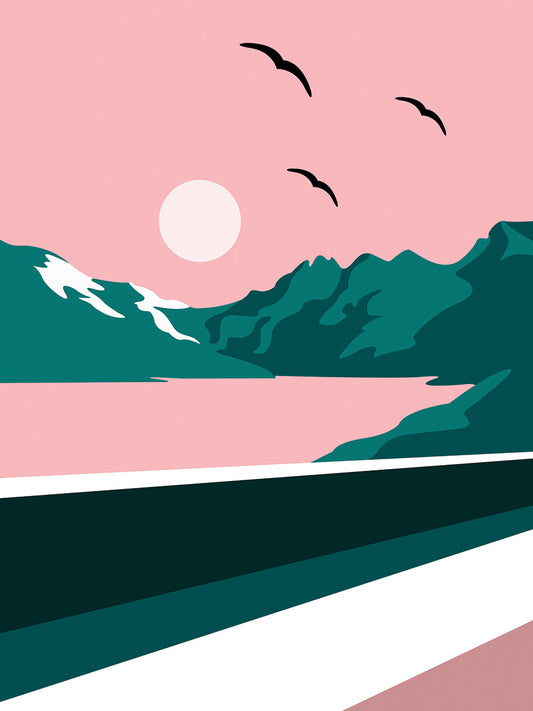 Pink Teal Mountain Lake  Canvas Prints